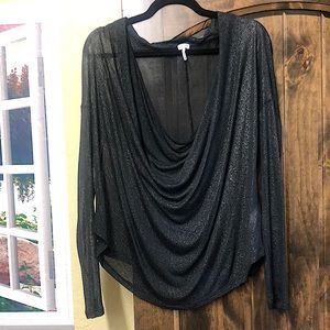 GUC Splendid Black metallic sheer cowl neck top